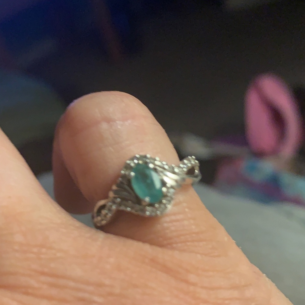 Genuine Secota emerald & zircon sterling ring - Picture 7 of 9